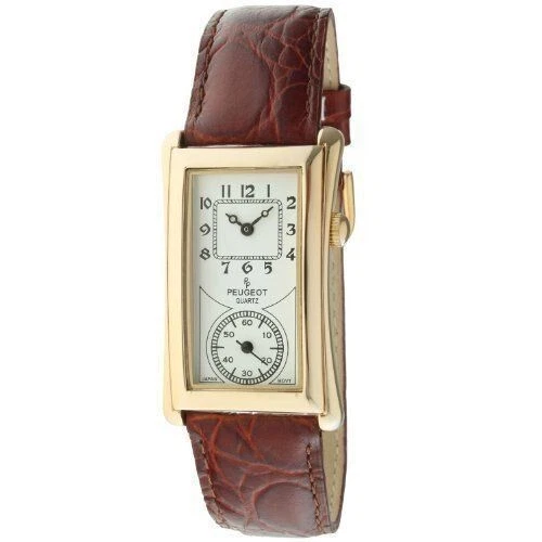 Reloj Peugeot Hombre 2038G Vintage Cuadrante Contorneado Cuero Marrón Médicos Tono Dorado  Foto 1 de 4