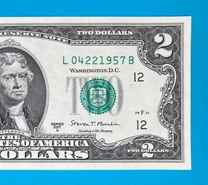 April 22, 1957 : L 04221957 B BIRTHDAY Note $2 Two Dollar Bill *UNC* - Picture 1 of 3