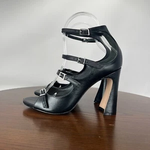 Schutz Sandalo Scarpe Donna 7B Nero Romano Pelle Multistraps Fibbia Tacco - Foto 1 di 20