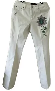 HI Jeans Women's White Denim Jeans embroidered Embellished size 6 - Picture 1 of 8