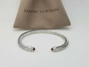 David Yurman Cable Classics Garnet and Diamonds 5mm Cable Cuff Bracelet medium - Picture 1 of 6