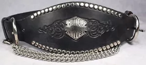 ¿Cinturón de cuero pesado para motocicleta Harley-Davidson? con cadenas y emblema HD, BONITO - Imagen 1 de 8