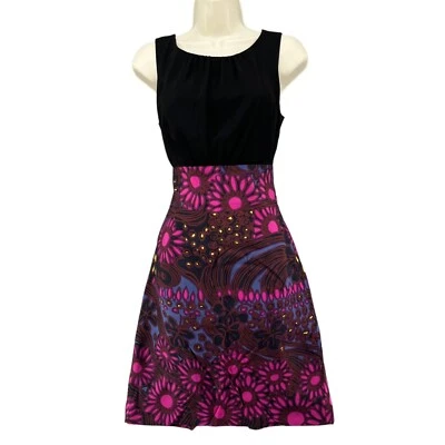 Vestido de seda Trina Turk Tory negro púrpura floral sin mangas forrado funda talla 4 Foto 1 de 4