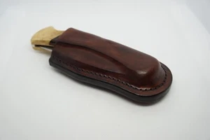 handmade buck 110 custom leather sheath walnut brown waxed hand stitch vertical - Picture 1 of 10