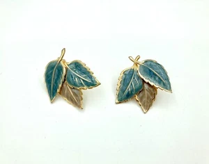 Pendientes Esmaltes Grandes Vintage - Racimo Hojas Hojas - Tono Dorado - Imagen 1 de 4