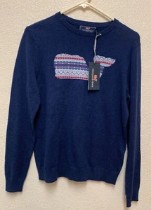 Vineyard Vines Boys L(16) Whale Isle Intarsia Cotton Slub Sweater Blue - Picture 1 of 8