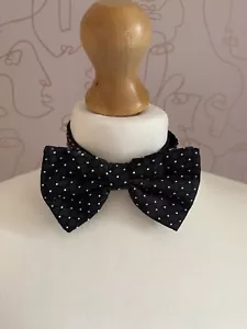 Vintage 70s 80s Black Silk Bow Tie - Picture 1 of 4