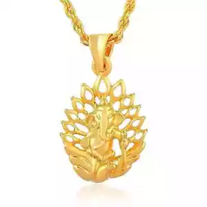 Gold Plated Cute Ganesha Religious Hindu God Chain Locket Pendant Jewelry - Picture 1 of 3