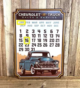 Chevrolet Chevy 14" Metal Calendar Tin Sign Vintage Truck Garage Man Cave New - Picture 1 of 2