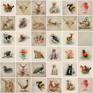 TRADE WHOLESALE Woodland Animals Square Cushion Bag PANELS Linen Fabric 18x18" - Picture 1 of 40