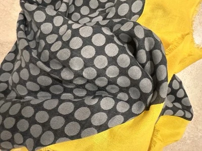 Mer De Sud Huge 80”x34” Scarf Shawl Wrap Polka dot Grey Yellow Wool Blend - Image 1 of 4