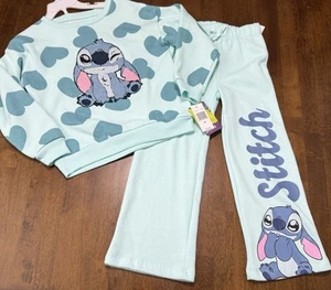 NWT Disney Green Lilo & Stitch 2 Pc Sweatshirt & Pants Size 5/6 Sweatsuit Flare - Picture 1 of 1
