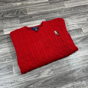 POLO RALPH LAUREN Crew Neck Long Sleeve Red Pullover Knit Sweater Unisex Size L - Picture 1 of 8