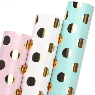 3 Rolls Polka Dots Birthday Wrapping Paper 17in x 10ft Pink White Blue - Image 1 of 4