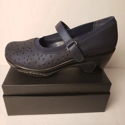 Rialto Mary Jane темно-синий кожаный женщин Sz 9 цветочный на танкетке комфорта на танкетке каблуки - Изображение 1 из 4