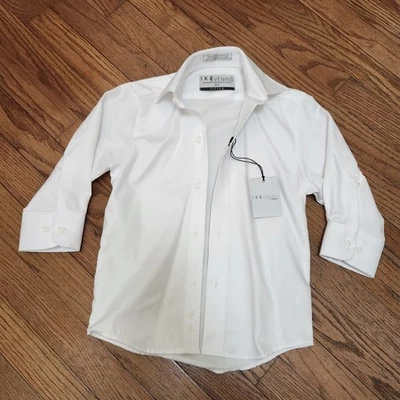 Camisa de vestir formal de sarga CVC Ike Behar para niño - blanca - talla Xs resistente a las arrugas Foto 1 de 4