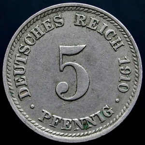 1910D Germany Empire 5 Pfennig Coin, km11, Mintage 2,814,000 - Rare Coin ๐ฉ๐ช - Picture 1 of 5