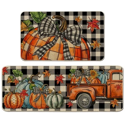 Fall Kitchen Mats, Plaid Farmhouse Truck Fall Kitchen Decor for Floor, Home -... - Image 1 of 4