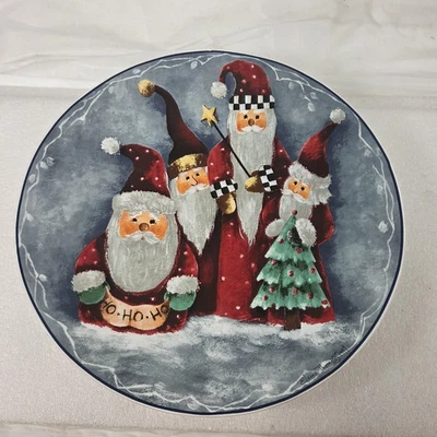 Santa Claus Family Christmas Ceramic Decorative Plate Hand Painted Style Holiday - Image 1 of 4