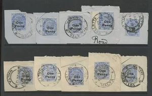 MALTA QV ONE PENNY 10 STAMPS USED on PIECE...OVERPRINTS + POSTMARKS - Picture 1 of 1