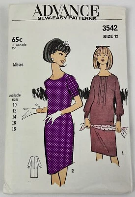 Advance 3542 Dresses in 2 Styles Sz 12 32" Bust Sewing Pattern VTG 60s UC FF OOP - Image 1 of 4