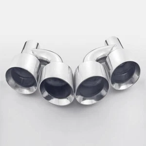 Exhaust Tips 2.25" Inlet Quad 4" Out Staggered 2PCS Weld On Double Wall 11.5" L - Picture 1 of 7