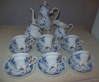 Weimar Service Mokkaservice Kobalt blau Blümchen kleine Füßchen 6 Personen - Bild 1 von 4