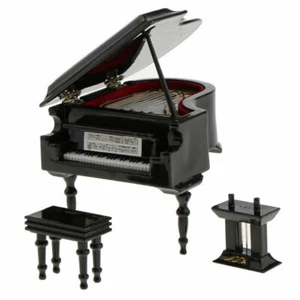 Pianoforte in legno miniatura casa delle bambole 1:12 con sgabello musica strumento musicale decorazione - Foto 1 di 7