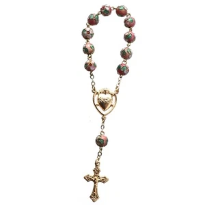 Pink One Decade Cloisonne Catholic Rosary Beads Sacred Heart Women Italy - Picture 1 of 2