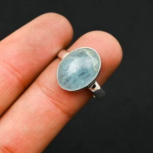 Aquamarine Gemstone Handmade 925 Sterling Silver Jewelry Ring For Gift - Picture 1 of 4