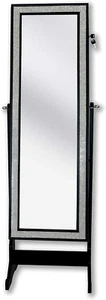 Glitzy Contemporary Elegant Black Crystal-Border Cheval Mirror Jewelry Armoire - Picture 1 of 1