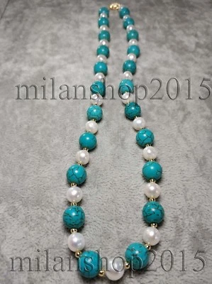 natural AAA South sea pearl 7-8mm turquoise 10-11mm necklace 14K gold - Image 1 of 2