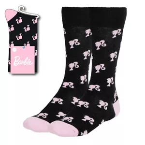 BARBIE ICONIC POSE LOGO BLACK ALL OVER ADULT PAIR OF NOVELTY CREW SOCKS - Picture 1 of 2