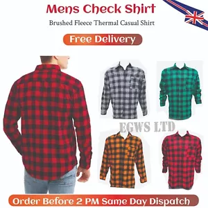 Mens Check Shirt Long Sleeve Flannel Work Casual Button Shirt M-L-XL 100% Cotton - Picture 1 of 12
