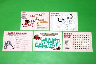 1994 The Lion King Serie 2 Inserto de actividad Juego de 5 cartas Disney Dibujos Animados Walmart Foto 1 de 4