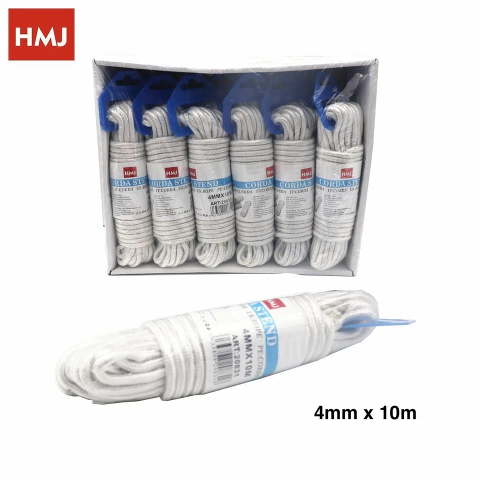 Set 12 Pz Corda Fune Nylon Bianca Intrecciata Lunghezza 10m Diam 4mm hmj - Immagine 1 di 1