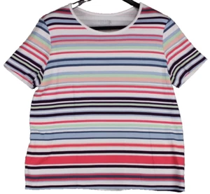 Time And Tru Top Women's Size XXL White Multicolor Striped Short Sleeve Cotton - Picture 1 of 4