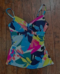 New Anne Cole Womens Tankini Swim Top Blues Yellow Pink Padded Bra 32C 34B - Picture 1 of 6