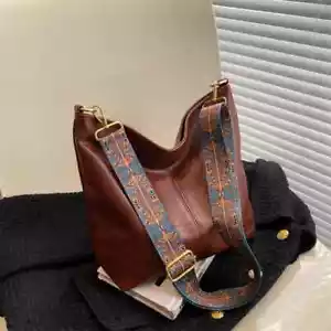 Wide Sling Strap Leather Shoulder Crossbody Sling Bag Women Handbags - Picture 1 of 20