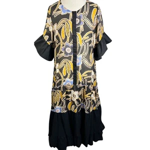 Zaket Plover Dress Button Artsy Black Floral Tier Maxi Flounce Hem Size XL Boho - Picture 1 of 12