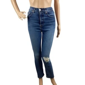 GRLFRND The Piper Super High Rise Slim Crop Jeans Distressed Size 23 - Picture 1 of 8