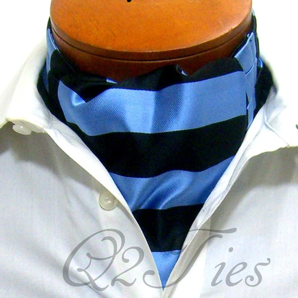 MEN BABY BLUE BLACK Stripe Slipknot Style Ascot Cravat - Image 1 of 1