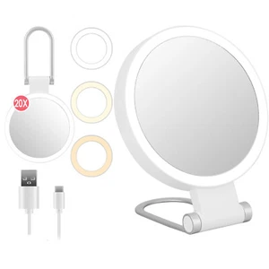 LED Travel Makeup Mirror, 20x Magnifying LED Light Up Double Side Makeup Mirror - Picture 1 of 11