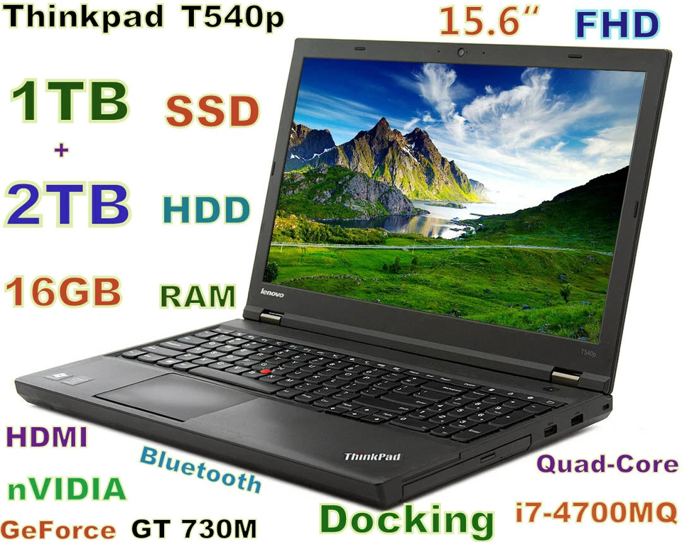 3D-Design Lenovo Thinkpad T540p i7-Quad (1TB SSD + 2TB HDD) 16GB 15.6 FHD + DOCK - Image 1 of 4