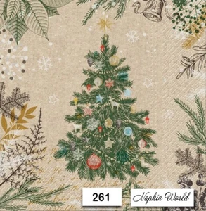 (261) ZWEI Papier LUNCHEON Decoupage Kunst Handwerk Servietten - WEIHNACHTSBAUM KRAFT - Bild 1 von 3