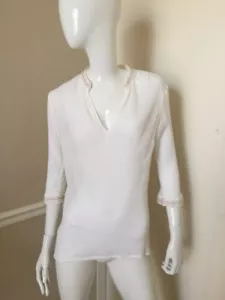 Edme & Esyllte Anthropologie White Gauzy Cotton Split Neck 3/4 Sleeve Blouse 8 - Picture 1 of 6