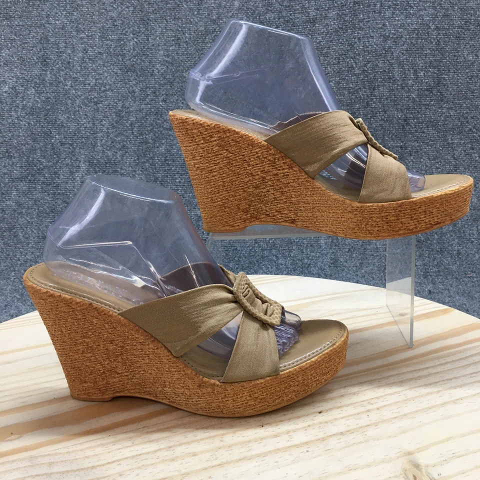 Italian Shoemakers Sandals Womens 10 Platform Mule Brown Open Toe Wedge Heels - Image 1 of 4