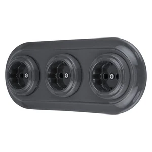 Enchufe retro vintage de porcelana empotrado marco de 3 compartimentos I SET PR1 gris oscuro - Imagen 1 de 9