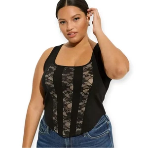 4X 26W Torrid schwarz Ponte Spitze quadratischer Ausschnitt Korsett Top Tank Stretch Kapsel Neu mit Etikett T - Bild 1 von 6