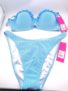 NWT $176 Lilly Pulitzer Blue Seersucker Bikini - Top Size 8 / Bottom Size 10 - Picture 1 of 4